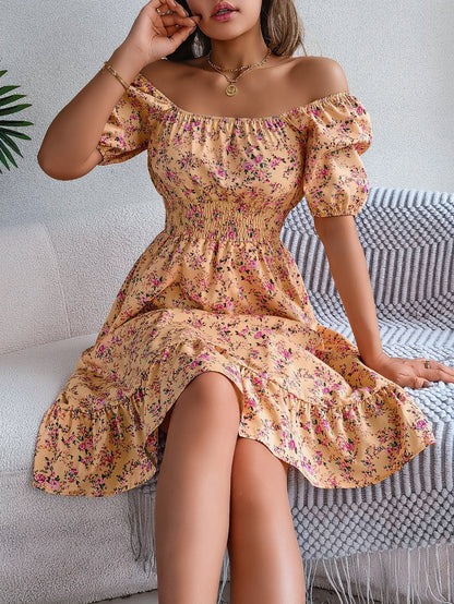 Summer Floral Ruffle Square Dress