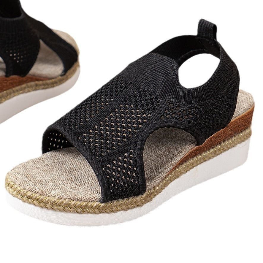 Peep Toe Woven Wedge Sandals