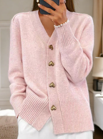 V-neck Love Button Knitted Sweater