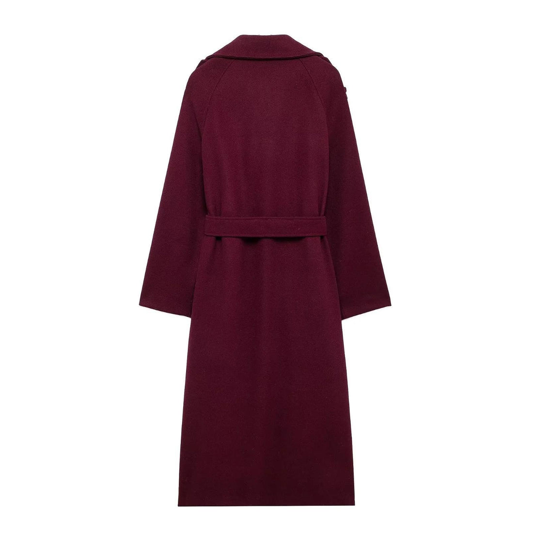 Lapel Woolen Belted Double-Breasted Coat