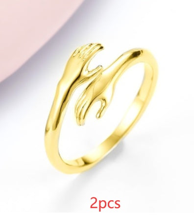 Adjustable Hug Hands Alloy Ring