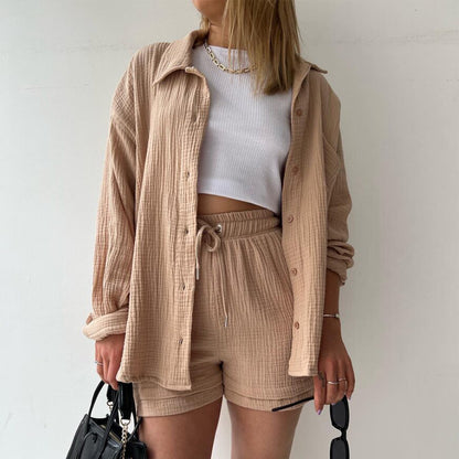 Maylee Cotton Button-Up Shorts Set