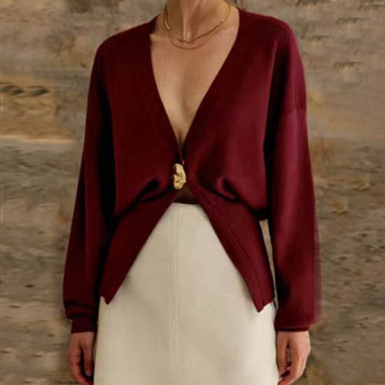 V-neck Button Knitted Cardigan Sweater