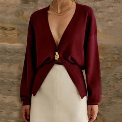 V-neck Button Knitted Cardigan Sweater