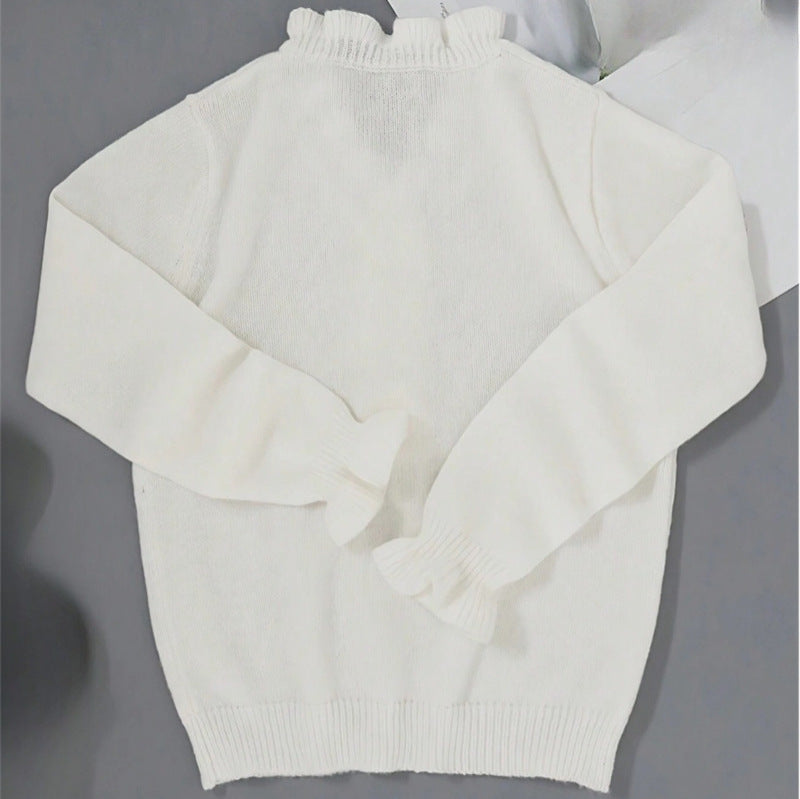 V-neck Ruffled Winter Knitted Sweater