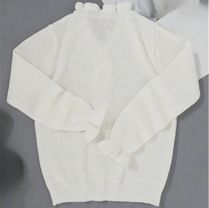 V-neck Ruffled Winter Knitted Sweater