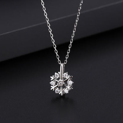 Pure Silver Rotating Snowflake Women's Light Luxury Niche Design Necklace