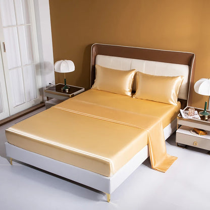 Satin Bedding Sheet Set Solid Color Fitted Sheet Set Single Double King Size Bed Sheet Set Luxury Rayon Flat Sheet Set