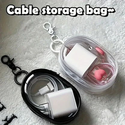 Multi Functional Storage Bag Transparent Data Cable Charger Storage Box Portable Zipper Dustproof Storage Box Small Doll Storage