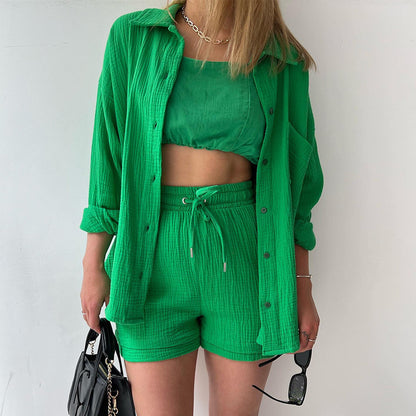 Maylee Cotton Button-Up Shorts Set
