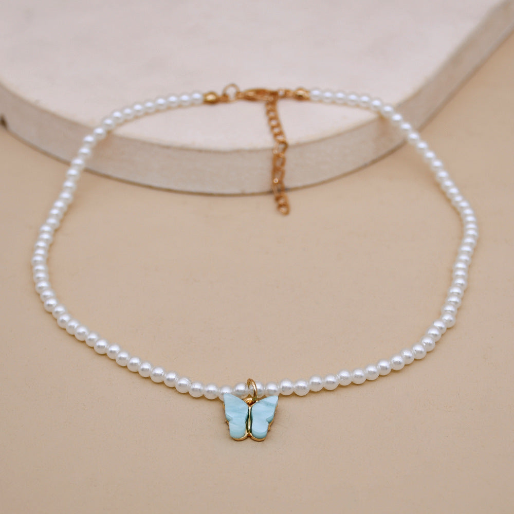 Elegant Pearl Choker Butterfly Necklace