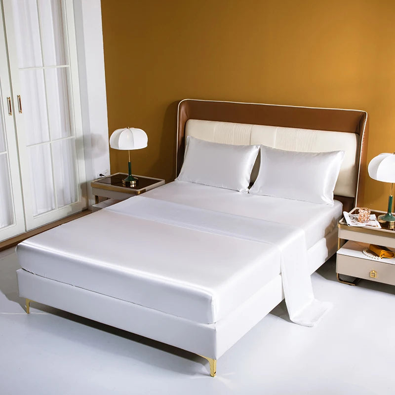 Satin Bedding Sheet Set Solid Color Fitted Sheet Set Single Double King Size Bed Sheet Set Luxury Rayon Flat Sheet Set