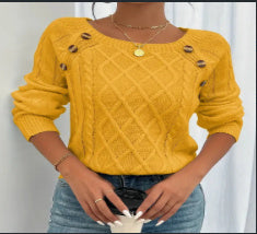 Button Design Square Neck Sweater